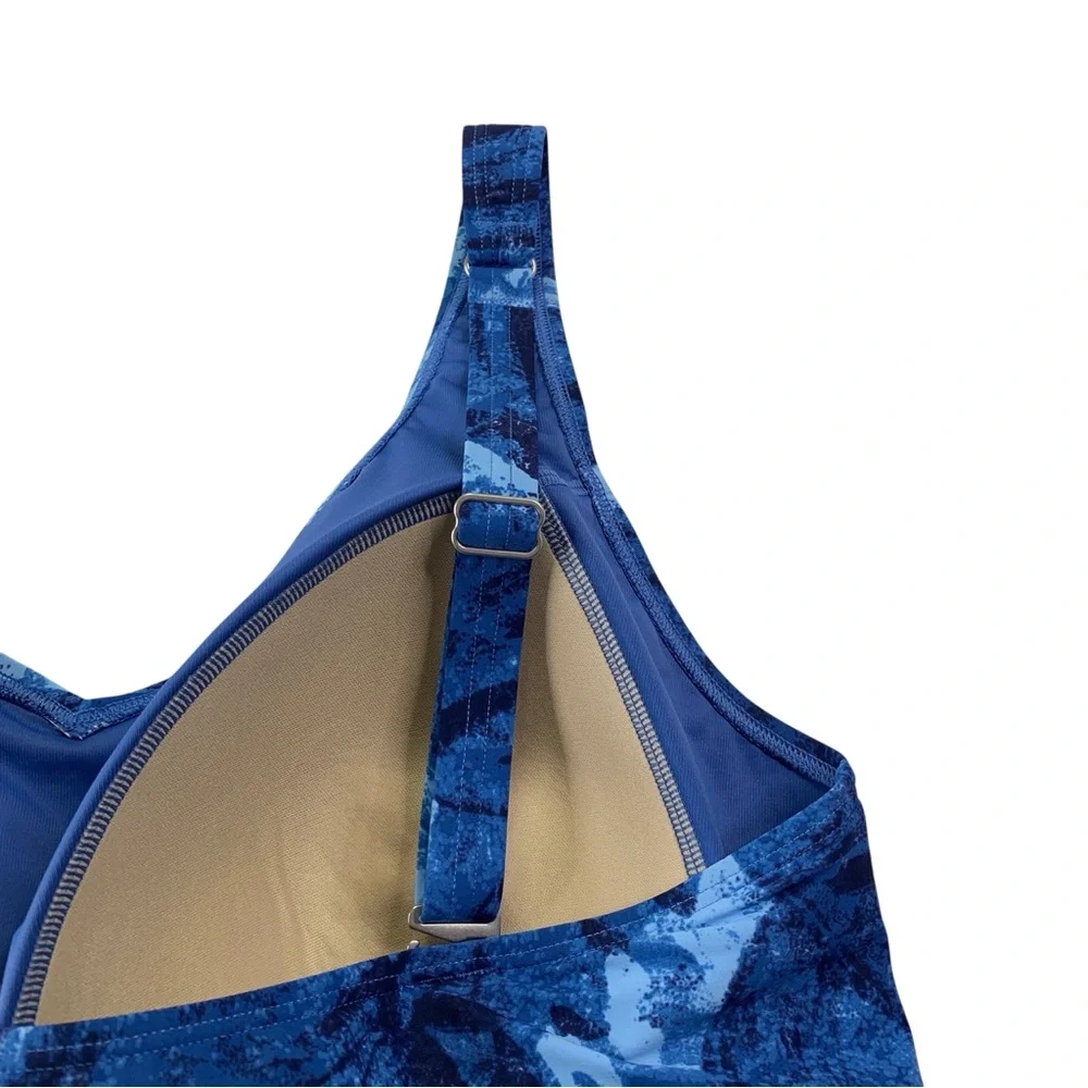 L.L.Bean Shaping Swimwear Tankini Top 18 Reg UPF 50+ Soft Drape Blue Multi NEW
